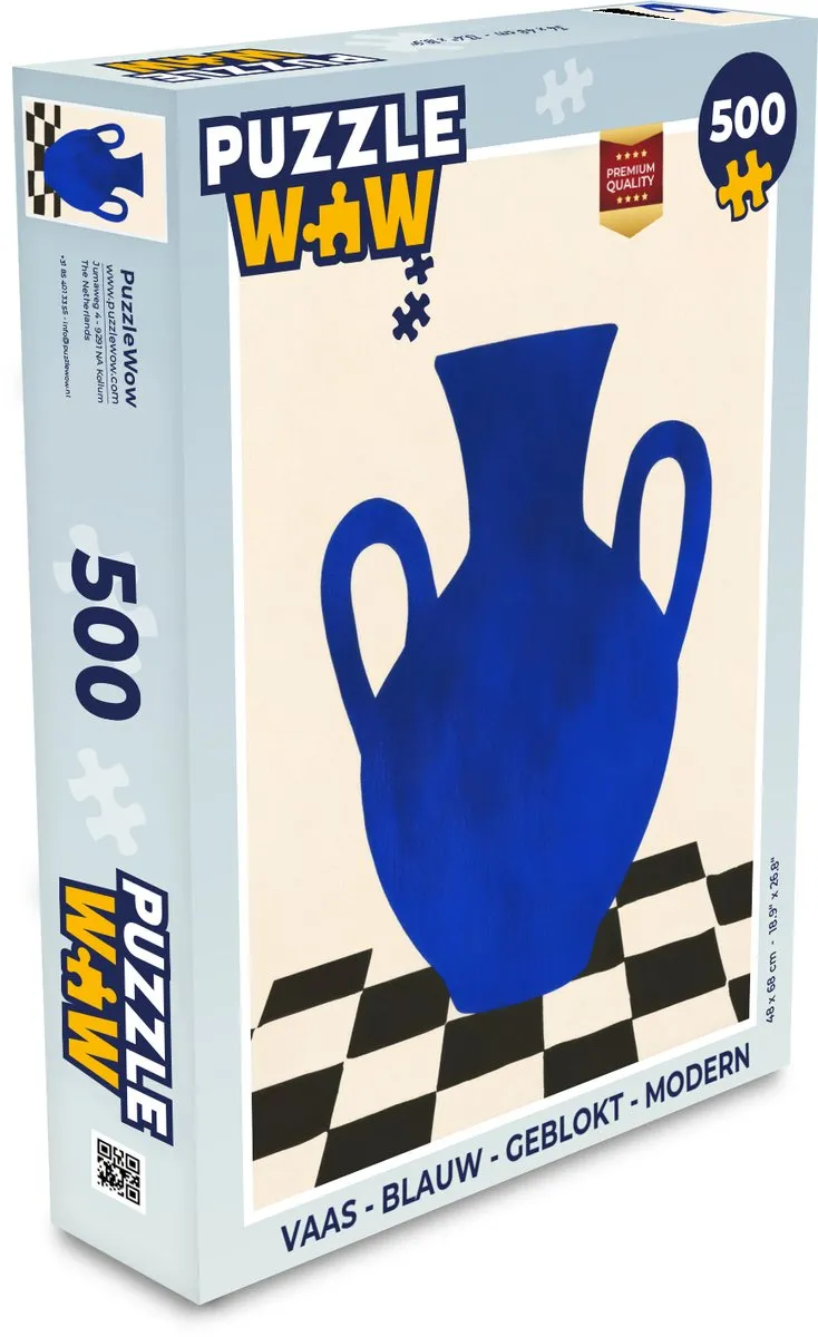 PuzzleWow Vaas Geblokt Puzzel 500 Stuks - Blauw