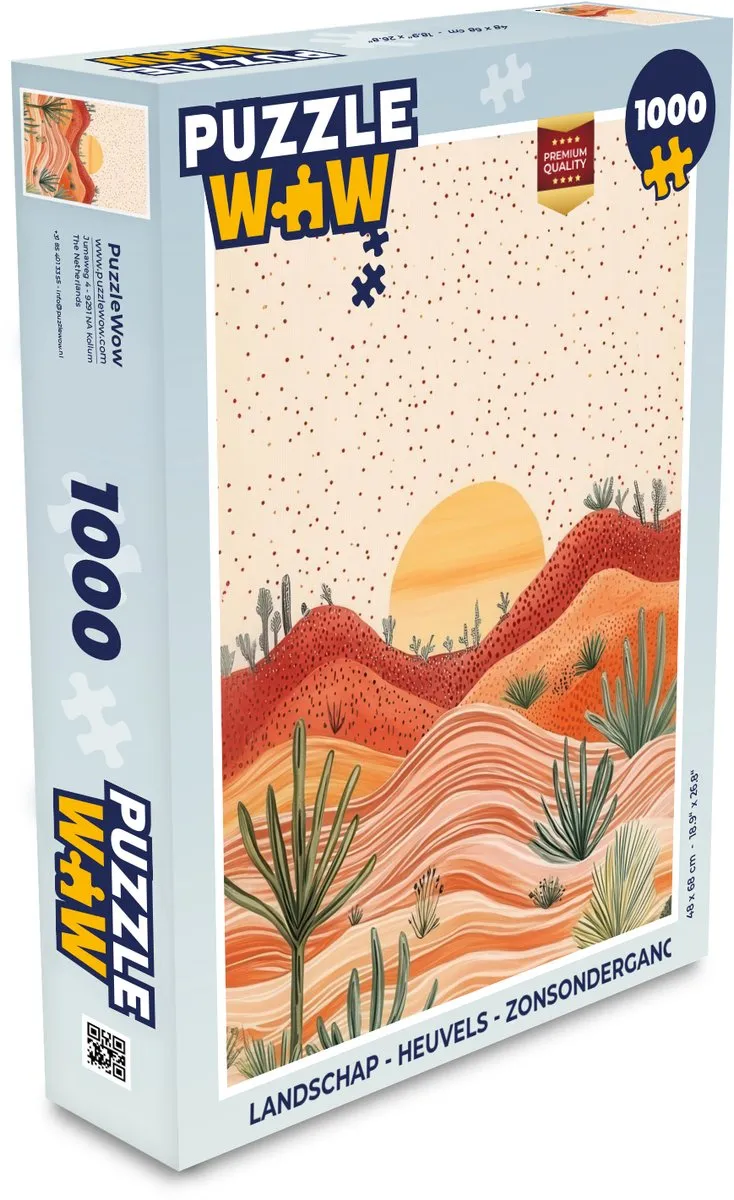 PuzzleWow Legpuzzel 1000 Stuks - Landschap Heuvels Zonsondergang