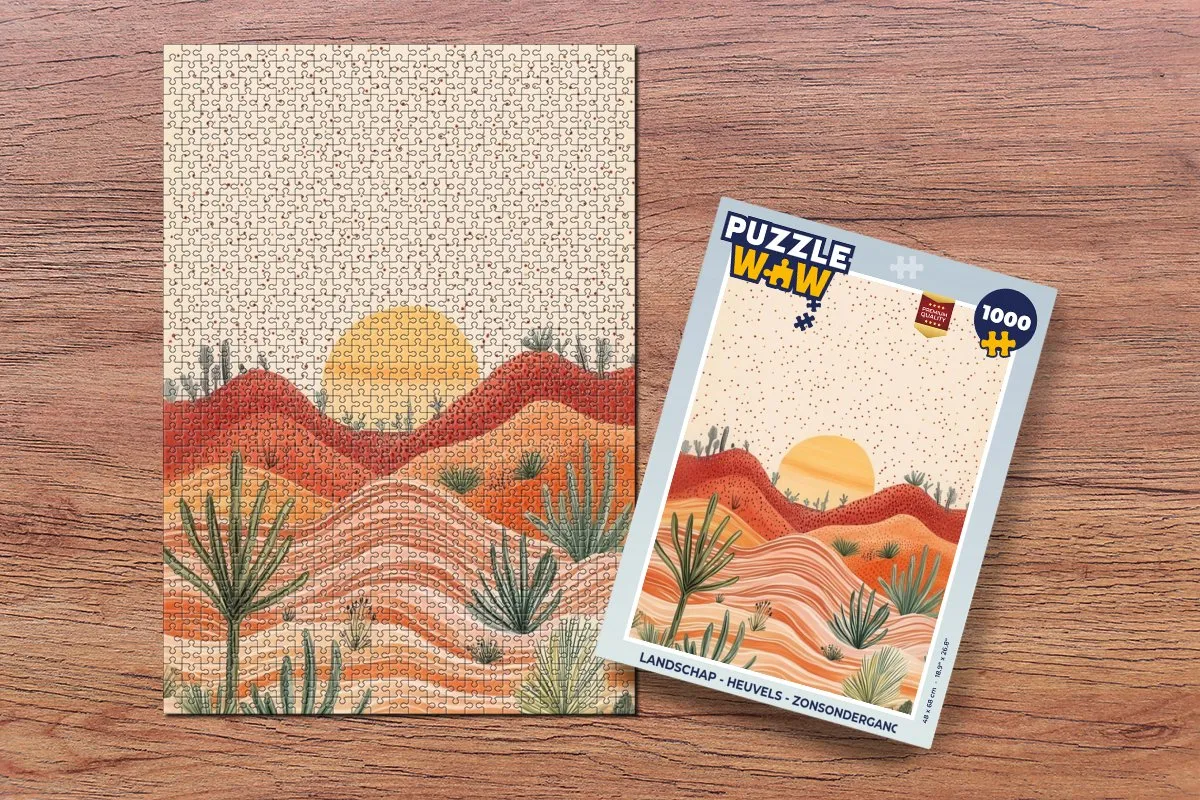 PuzzleWow Legpuzzel 1000 Stuks - Landschap Heuvels Zonsondergang