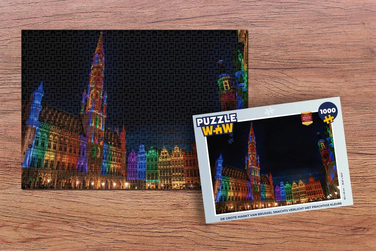 PuzzleWow De Grote Markt van Brussel Nachtverlicht - Legpuzzel 1000 Stuks - Multicolor