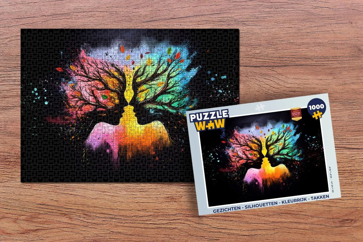 PuzzleWow Legpuzzel 1000 Stuks - Gezichten Silhouetten Takken