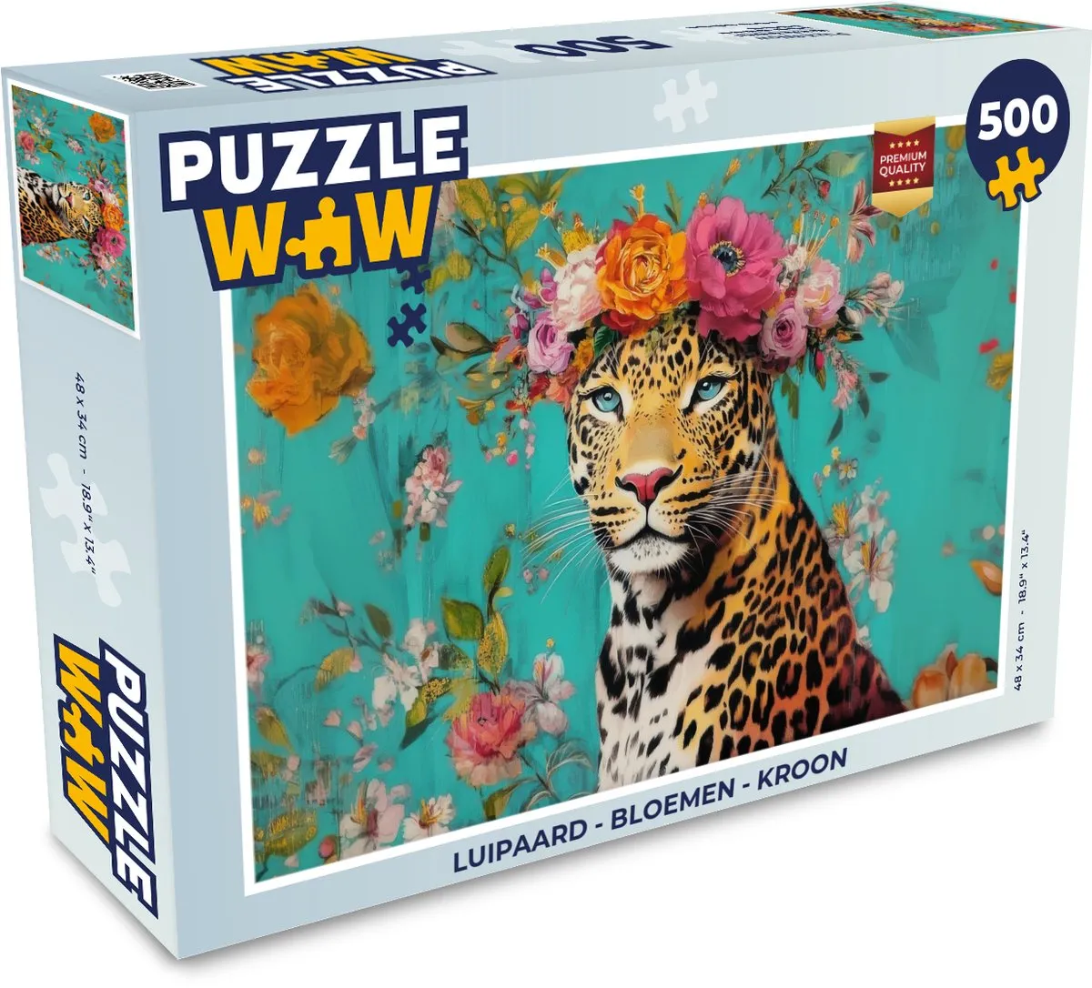 PuzzleWow Luipaard - Bloemen Kroon Legpuzzel 500 Stuks - 8721169390703