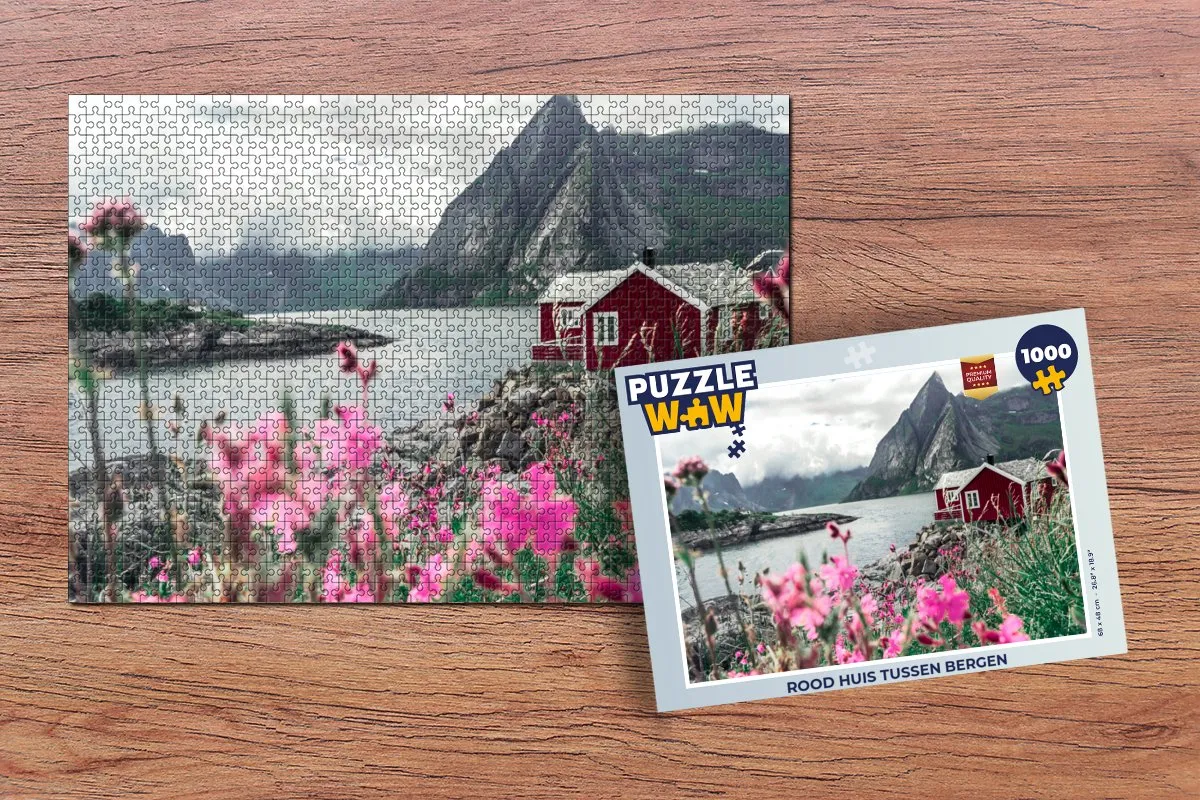 PuzzleWow Legpuzzel Rood Huis Tussen Bergen 1000 Stuks - Multicolor