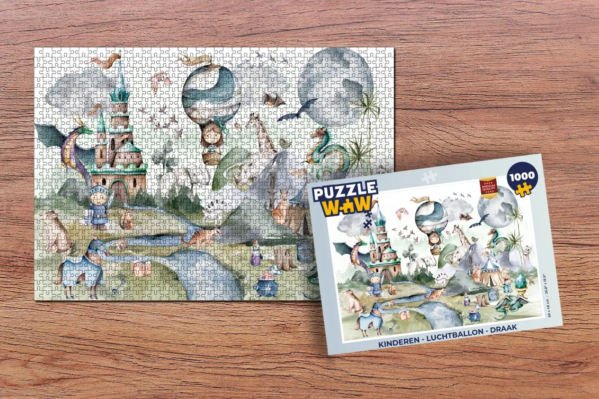 PuzzleWow Draak Luchtballon Kasteel Legpuzzel 1000 Stuks - Multicolor