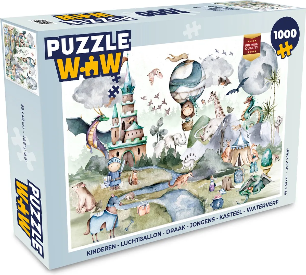 PuzzleWow Draak Luchtballon Kasteel Legpuzzel 1000 Stuks - Multicolor