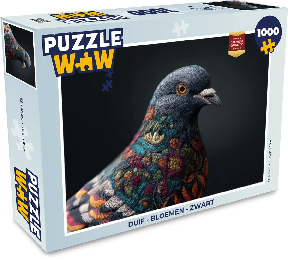 PuzzleWow Duif Bloemen Legpuzzel 1000 Stuks - Zwart
