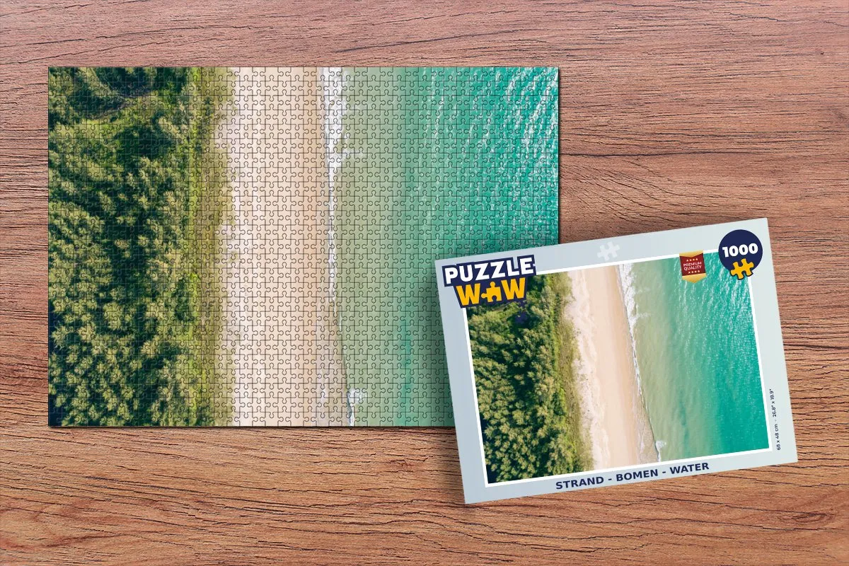 PuzzleWow Legpuzzel 1000 Stuks - Strand Bomen Water Multicolor