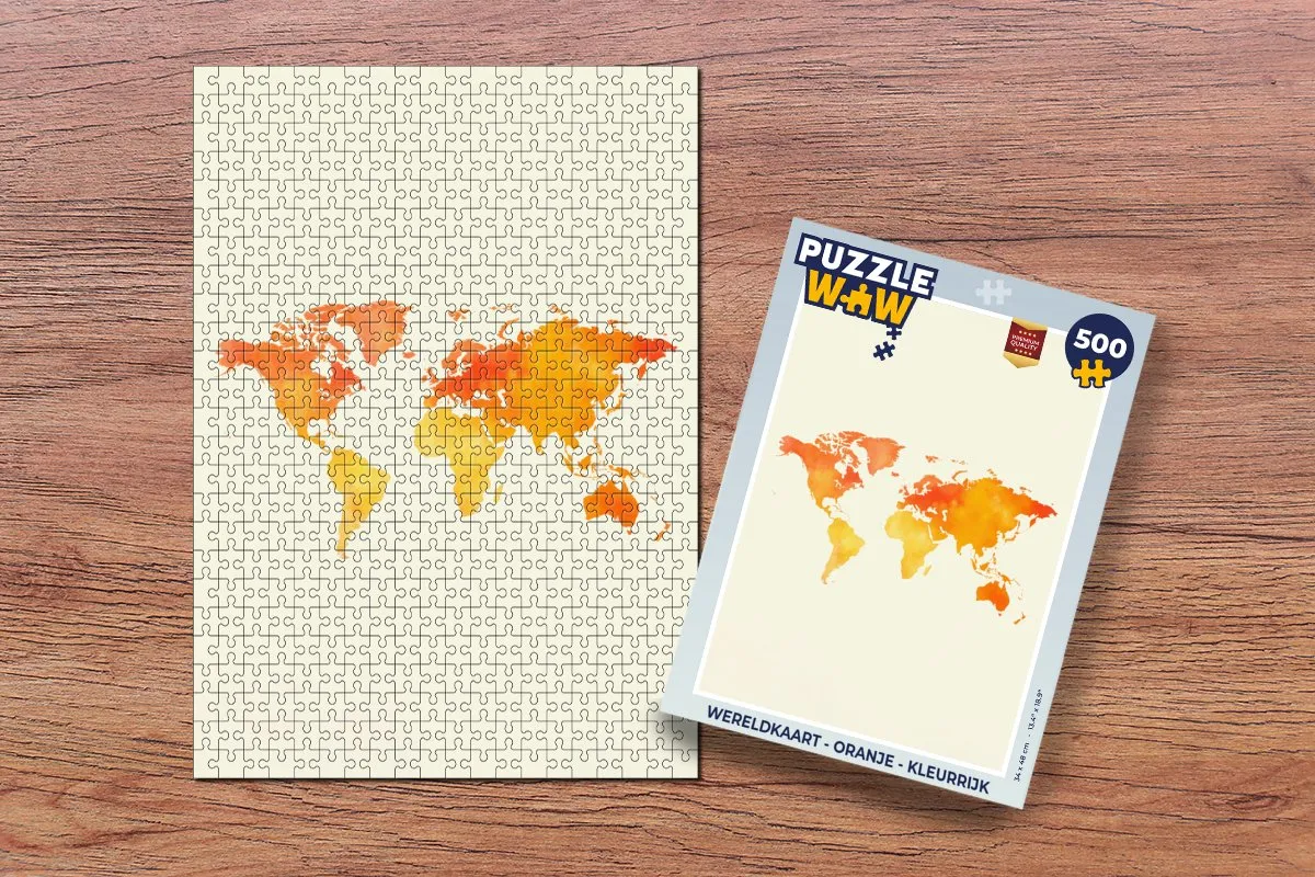 PuzzleWow Wereldkaart Legpuzzel 500 Stuks - Oranje