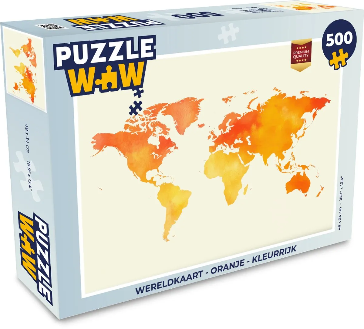 PuzzleWow Wereldkaart Legpuzzel 500 Stuks - Oranje