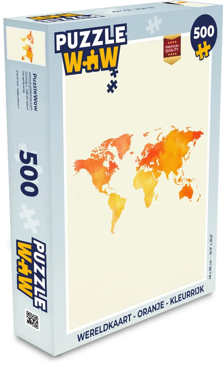 PuzzleWow Wereldkaart Legpuzzel 500 Stuks - Oranje