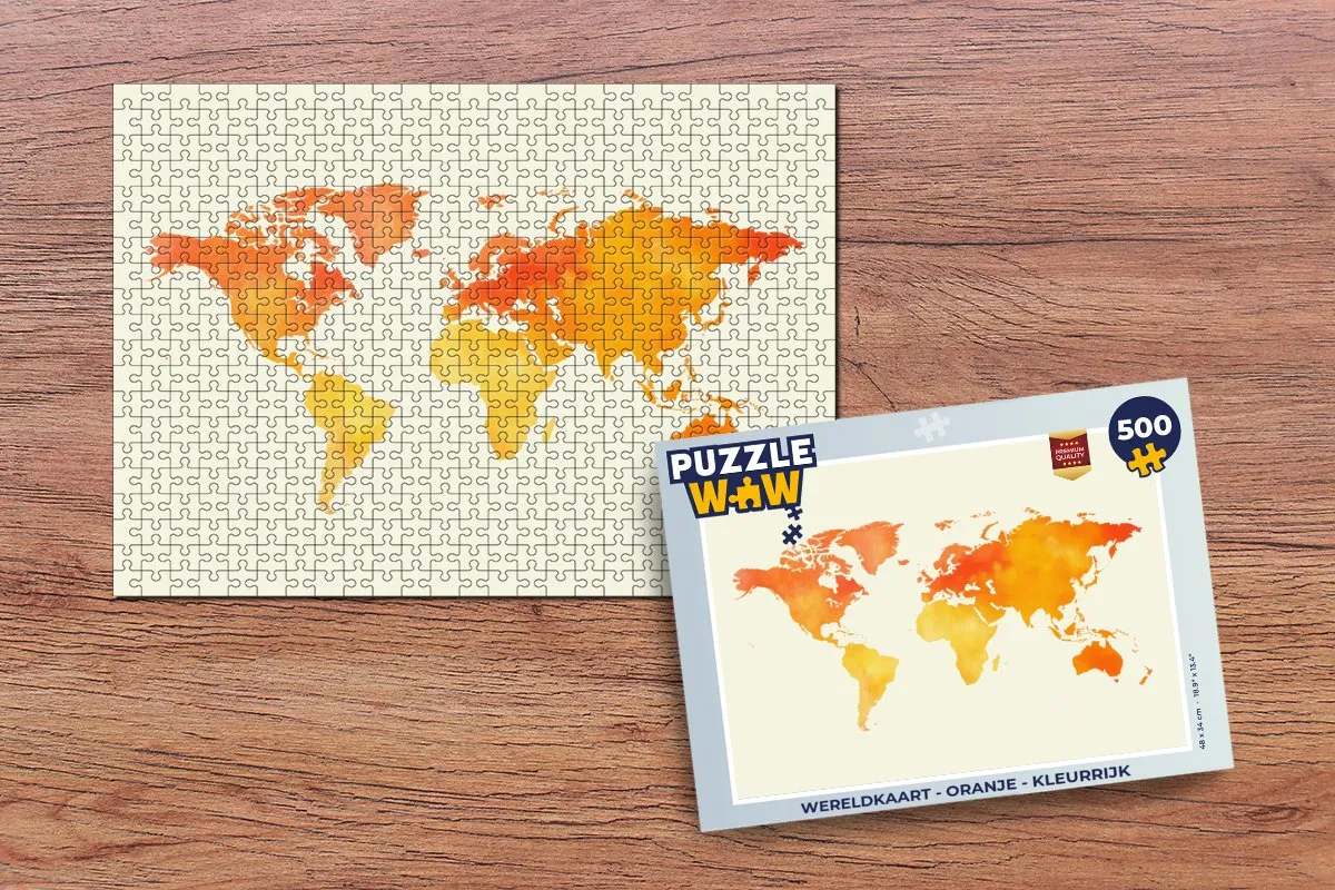 PuzzleWow Wereldkaart Legpuzzel 500 Stuks - Oranje