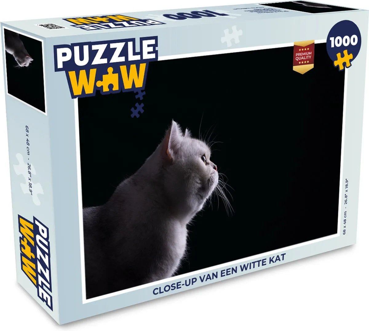 PuzzleWow Legpuzzel 1000 Stuks - Witte Kat Close-up - Multicolor