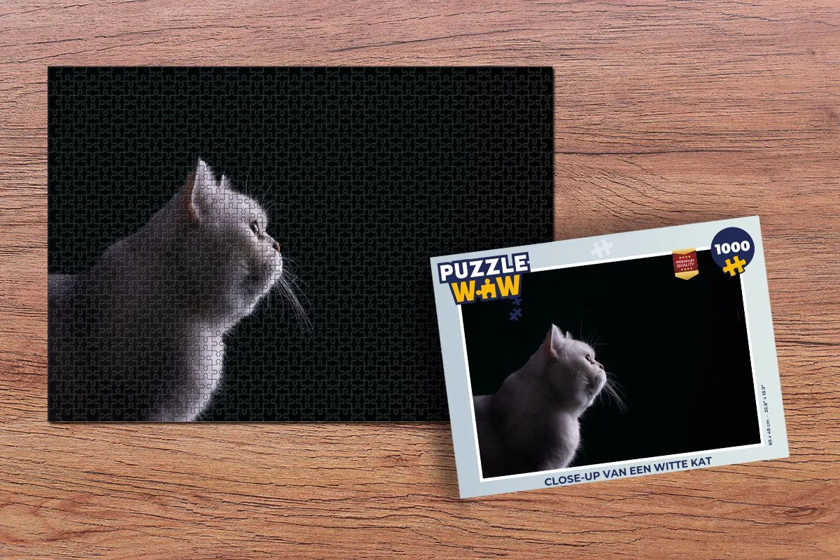 PuzzleWow Legpuzzel 1000 Stuks - Witte Kat Close-up - Multicolor