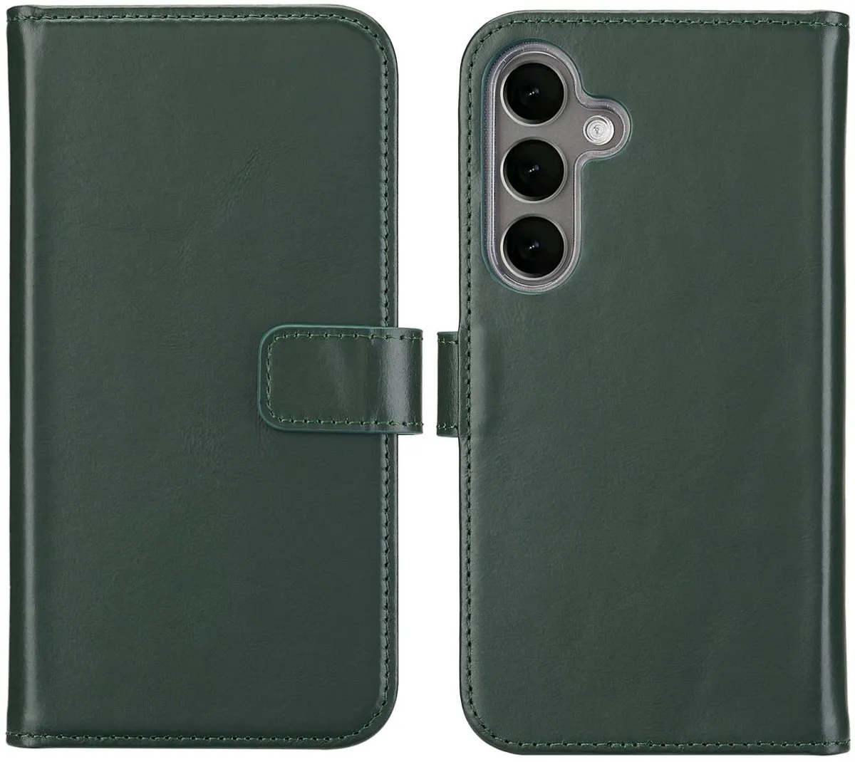 Selencia Hoesje Samsung Galaxy S25 Plus - Groen Leder - 3 Pasjes