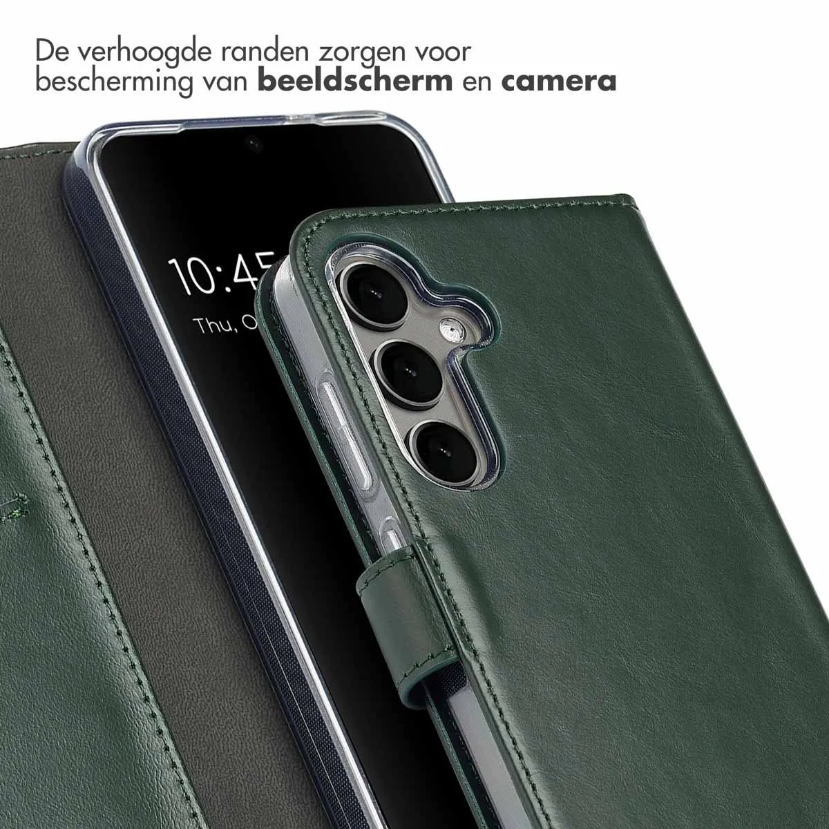 Selencia Hoesje Samsung Galaxy S25 Plus - Groen Leder - 3 Pasjes