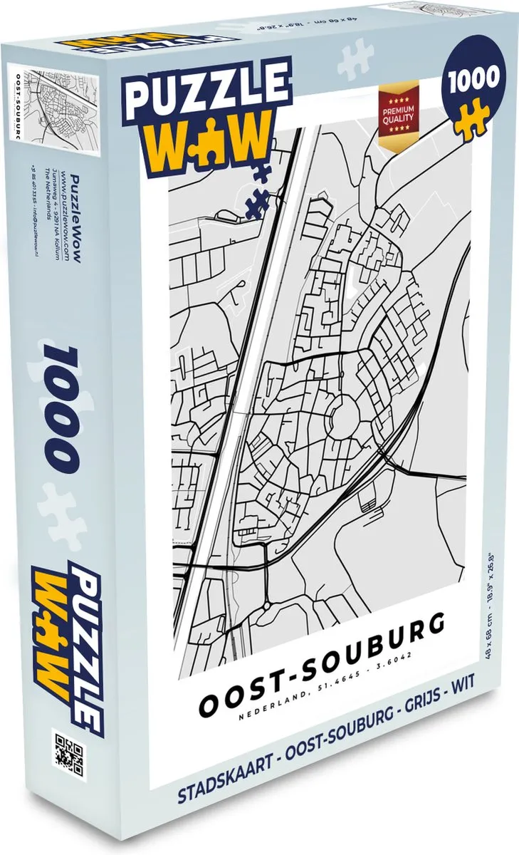 PuzzleWow Stadskaart Oost-Souburg Legpuzzel 1000 Stuks - Multicolor