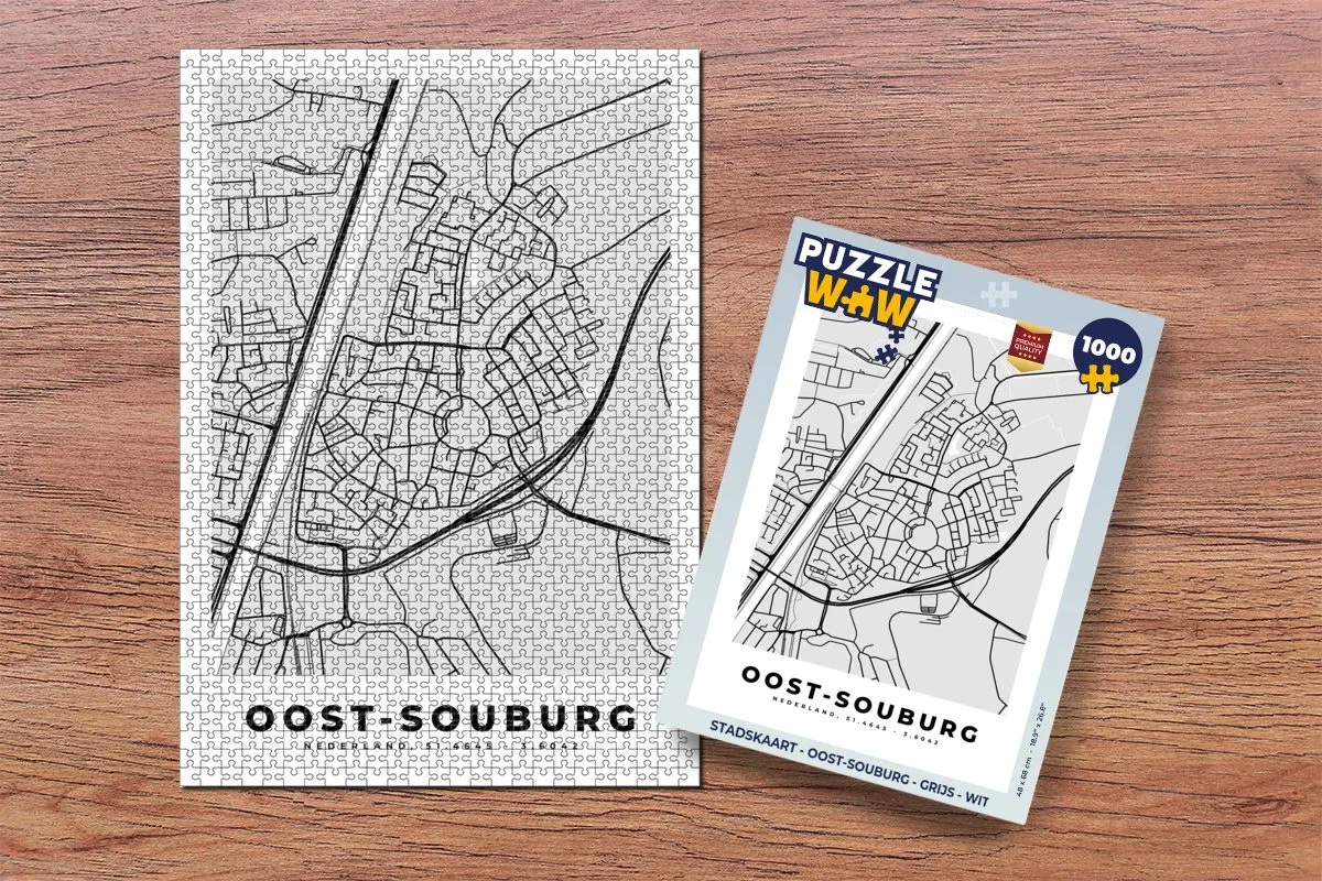PuzzleWow Stadskaart Oost-Souburg Legpuzzel 1000 Stuks - Multicolor