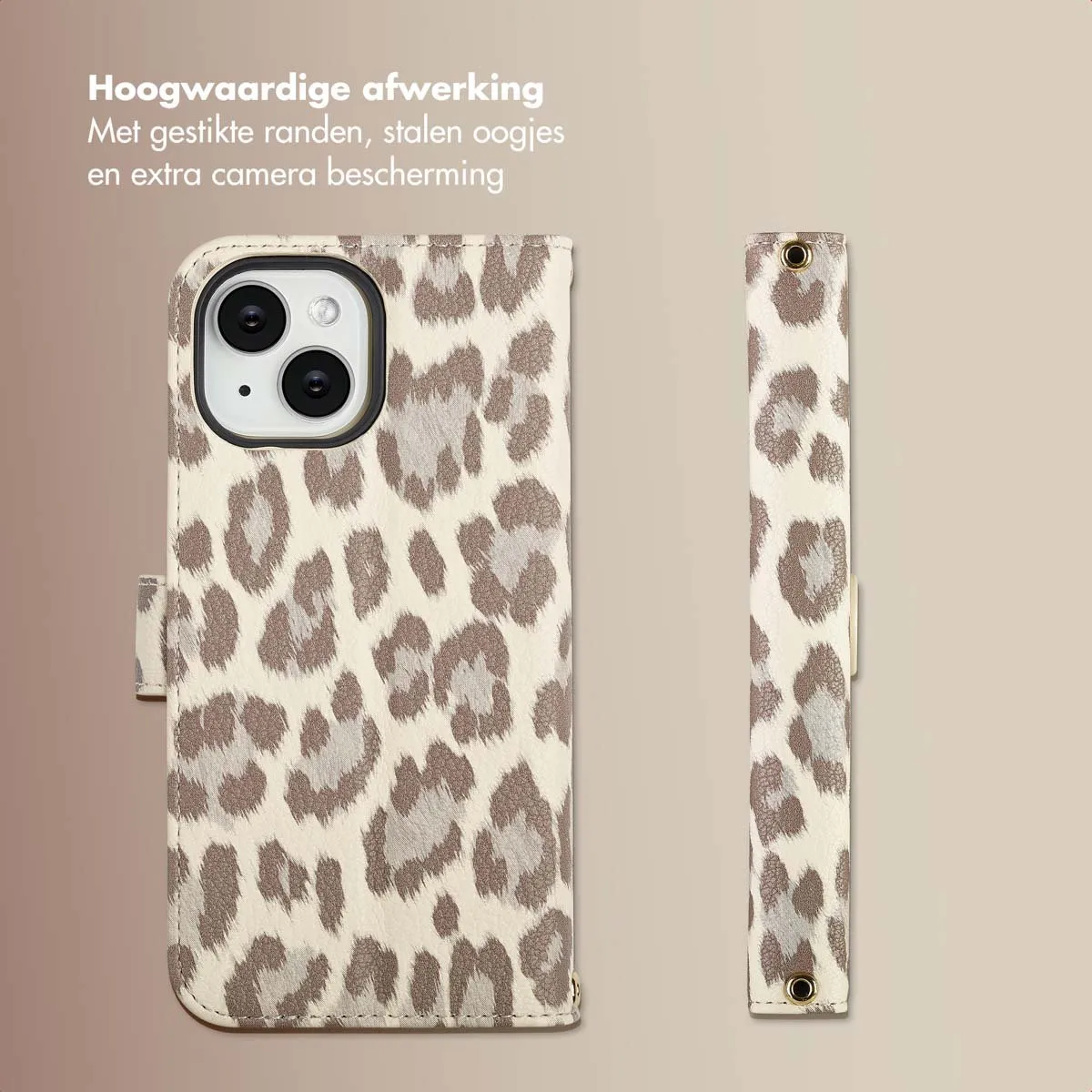 Selencia Hoesje iPhone 15 Sabi Bookcase - 3 Pasjes - Beige - afbeelding 6 van 6