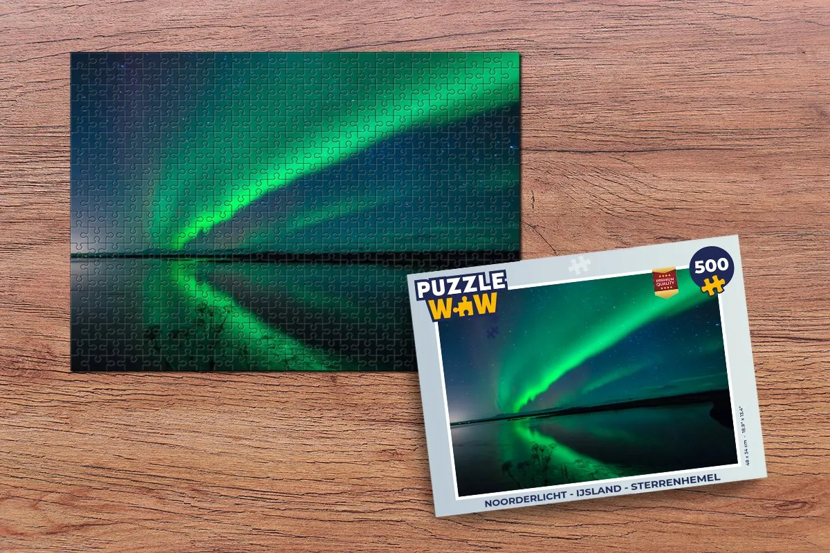 PuzzleWow Noorderlicht IJsland Sterrenhemel Legpuzzel 500 Stuks - Multicolor