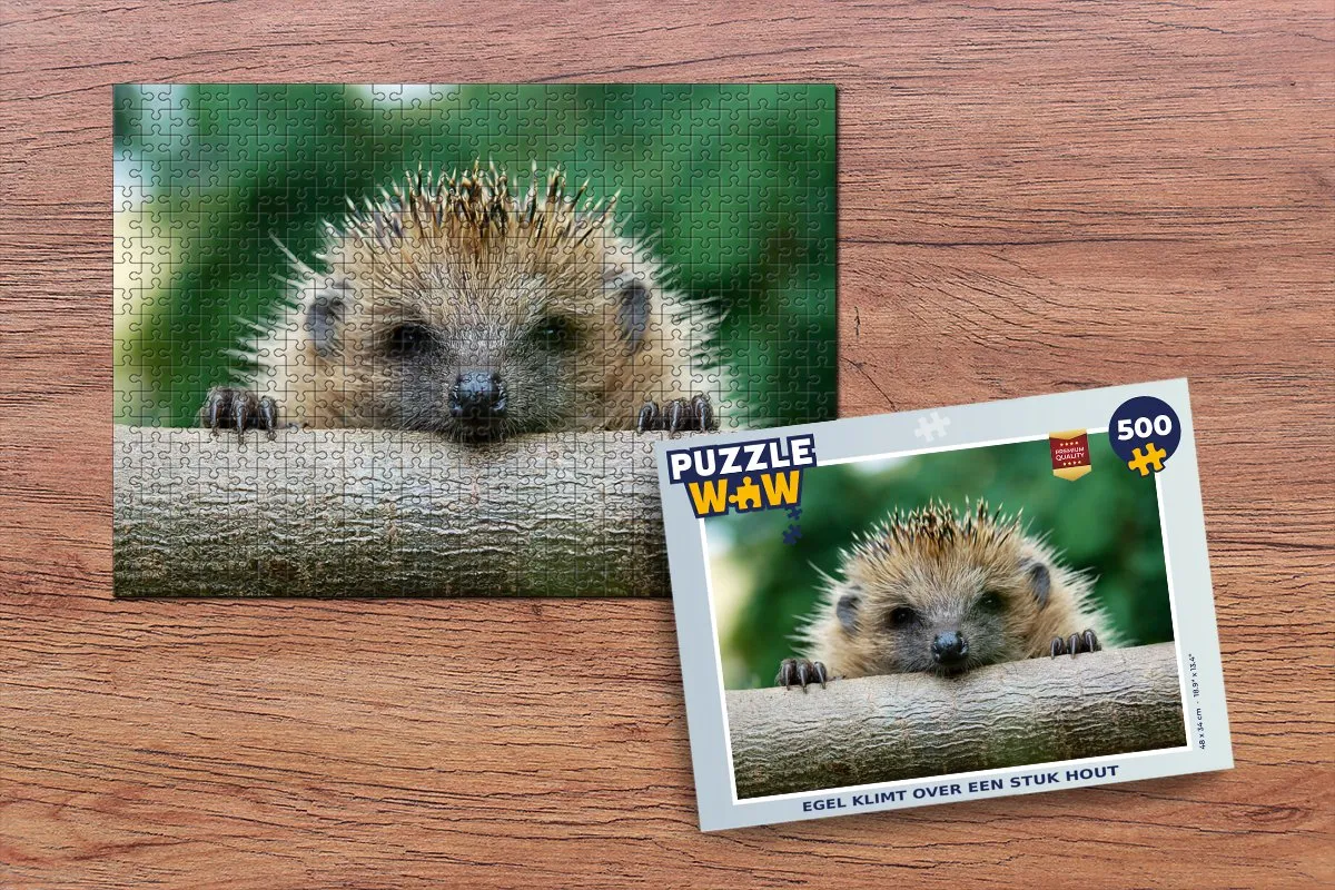 PuzzleWow Legpuzzel 500 Stuks - Egel op Hout - Multicolor