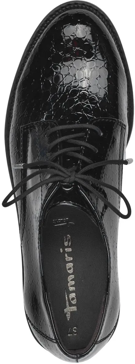 Tamaris Dames Lak Veterschoenen - Zwart 42