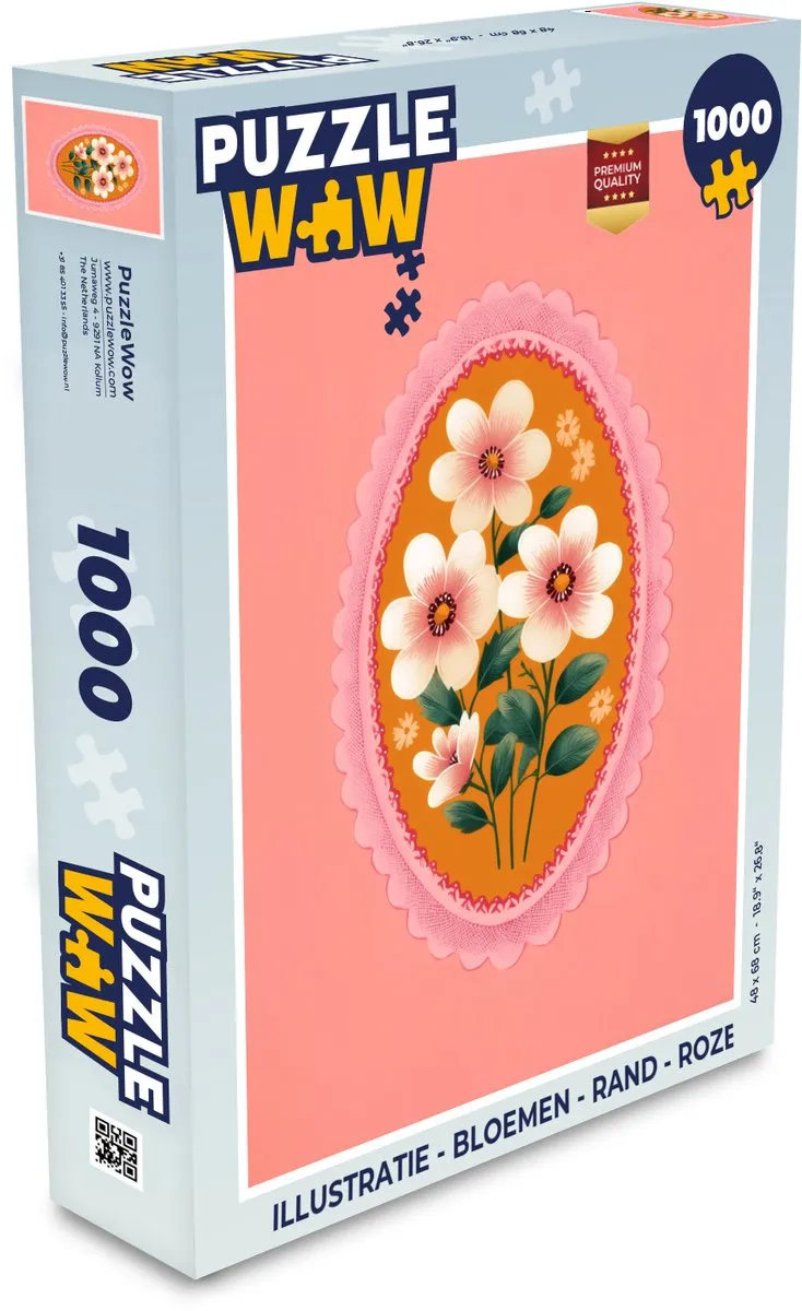 PuzzleWow Bloemen Legpuzzel 1000 Stuks - Roze Illustratie