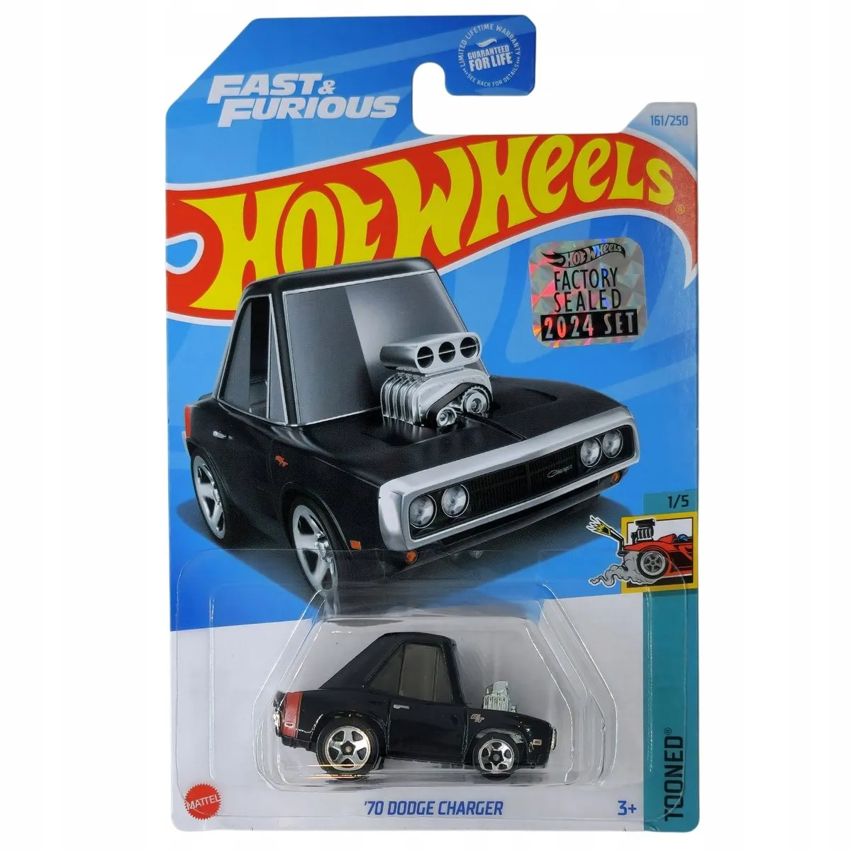 Hot Wheels '70 Dodge Charger Tooned 1/5 HTB40 Modelauto - Zwart - afbeelding 4 van 5