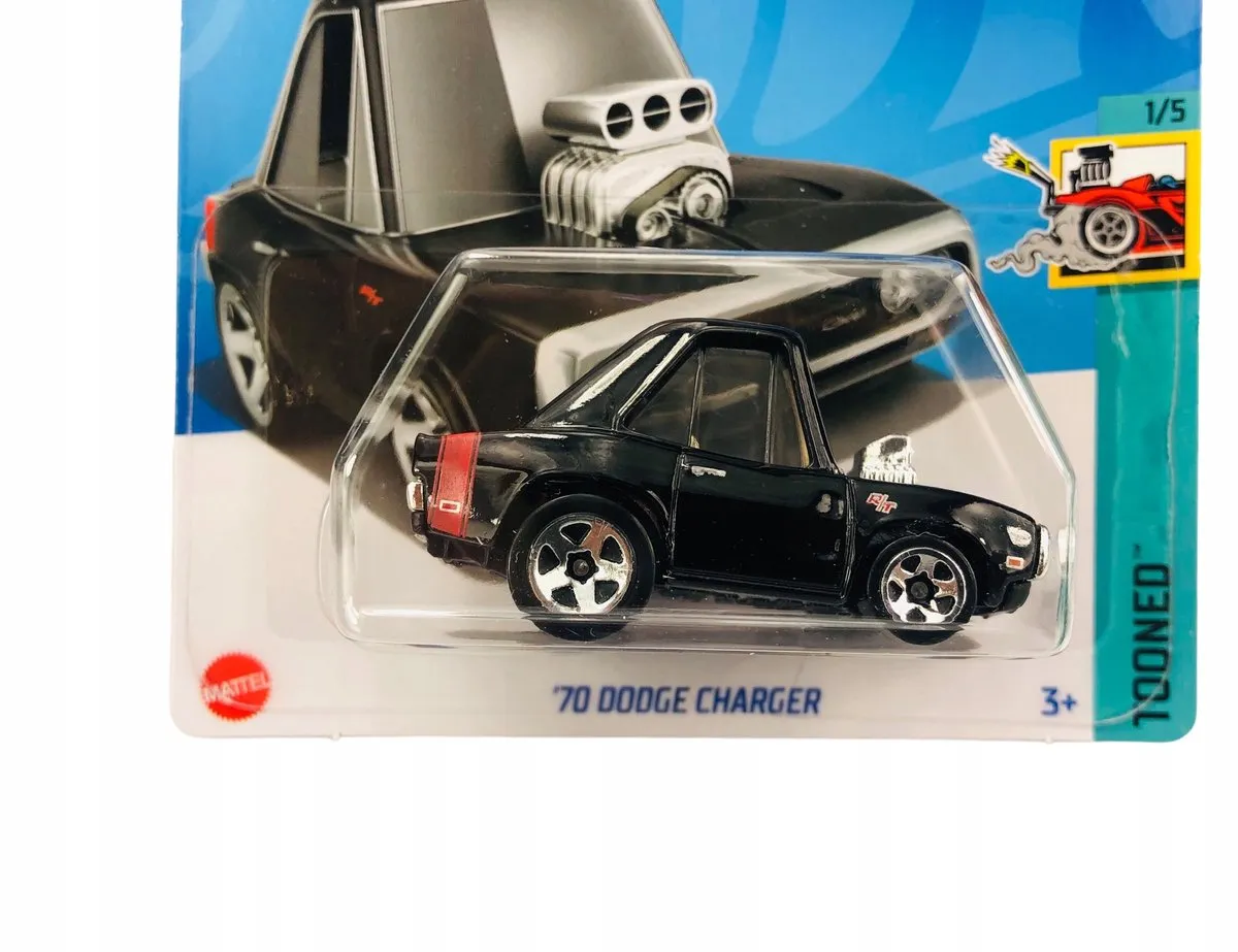 Hot Wheels '70 Dodge Charger Tooned 1/5 HTB40 Modelauto - Zwart - afbeelding 2 van 5
