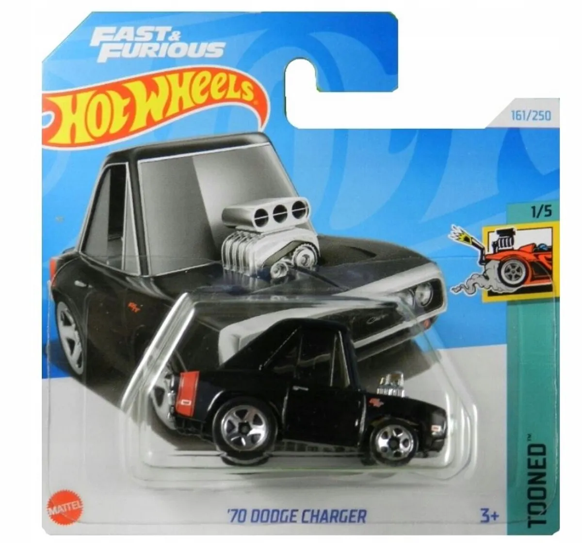 Hot Wheels '70 Dodge Charger Tooned 1/5 HTB40 Modelauto - Zwart - afbeelding 5 van 5