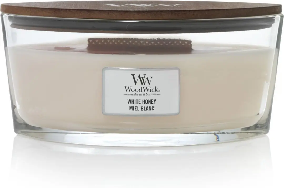 Woodwick Heartwick Flame Ellipse Geurkaars - 50 Branduren - Wit - afbeelding 2 van 3