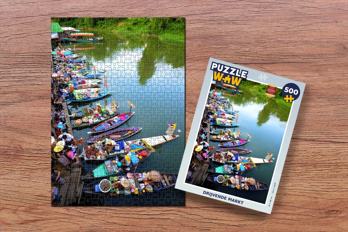 PuzzleWow Legpuzzel Drijvende Markt Thailand 500 Stuks - Multicolor