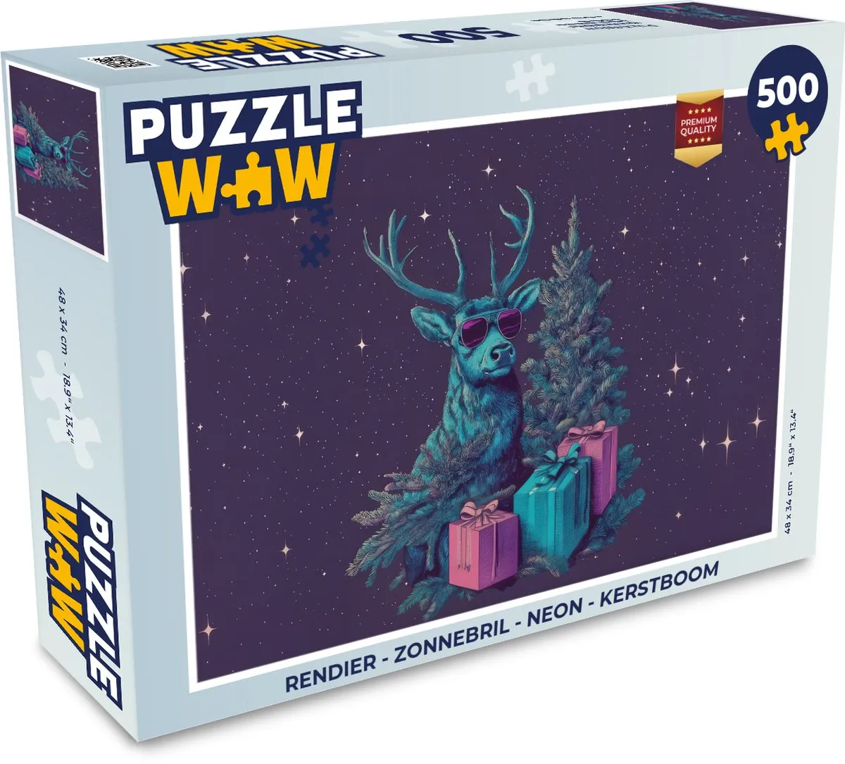 PuzzleWow Rendier Zonnebril Neon Kerstboom Puzzel 500 Stuks