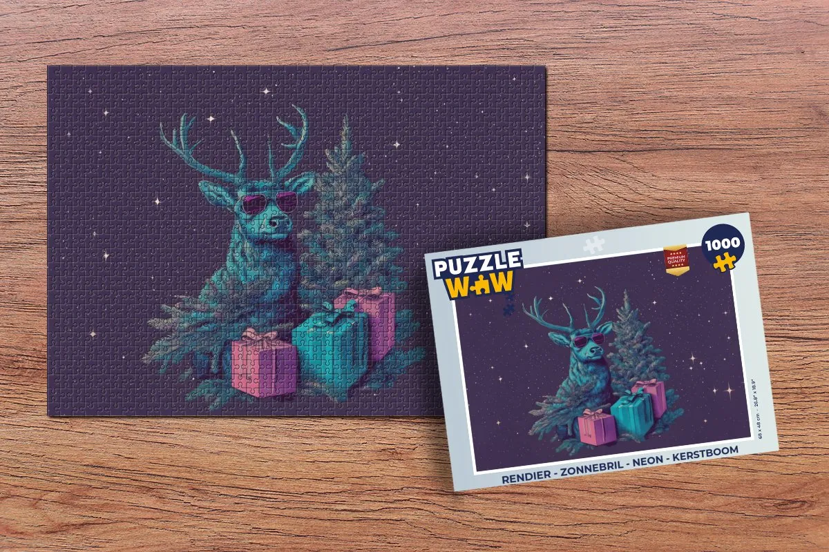 PuzzleWow Rendier Zonnebril Neon Kerstboom Puzzel 500 Stuks
