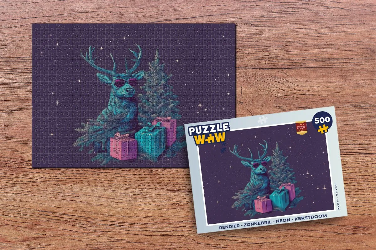 PuzzleWow Rendier Zonnebril Neon Kerstboom Puzzel 500 Stuks