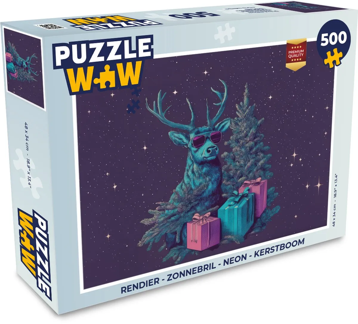 PuzzleWow Rendier Zonnebril Neon Kerstboom Puzzel 500 Stuks