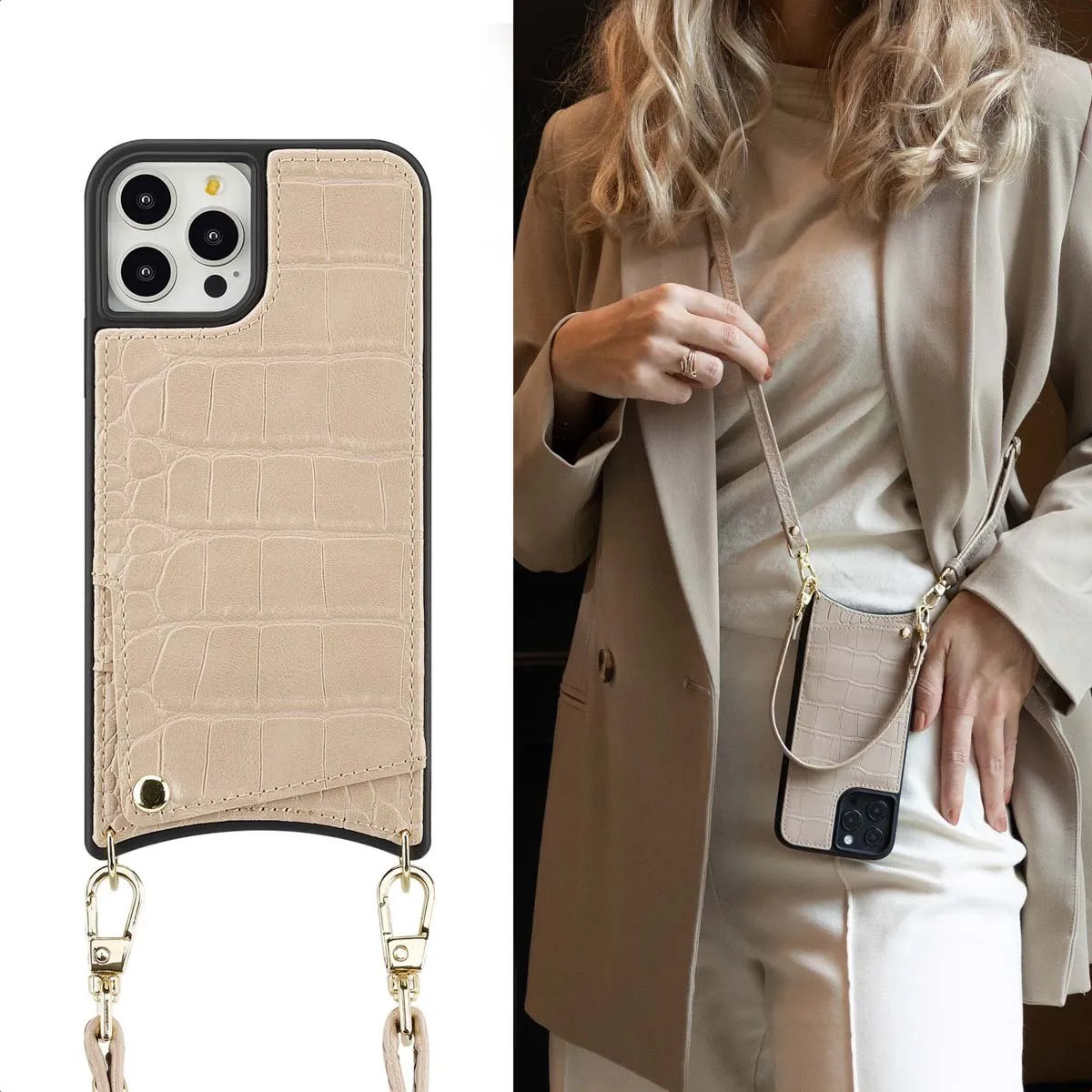 Selencia Croco Hoesje iPhone 12 Pro - Beige
