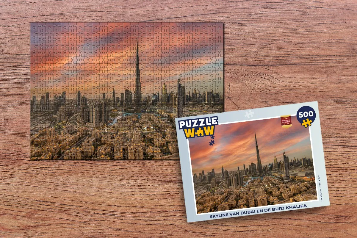 PuzzleWow Skyline Dubai & Burj Khalifa Legpuzzel 500 Stuks - Multicolor