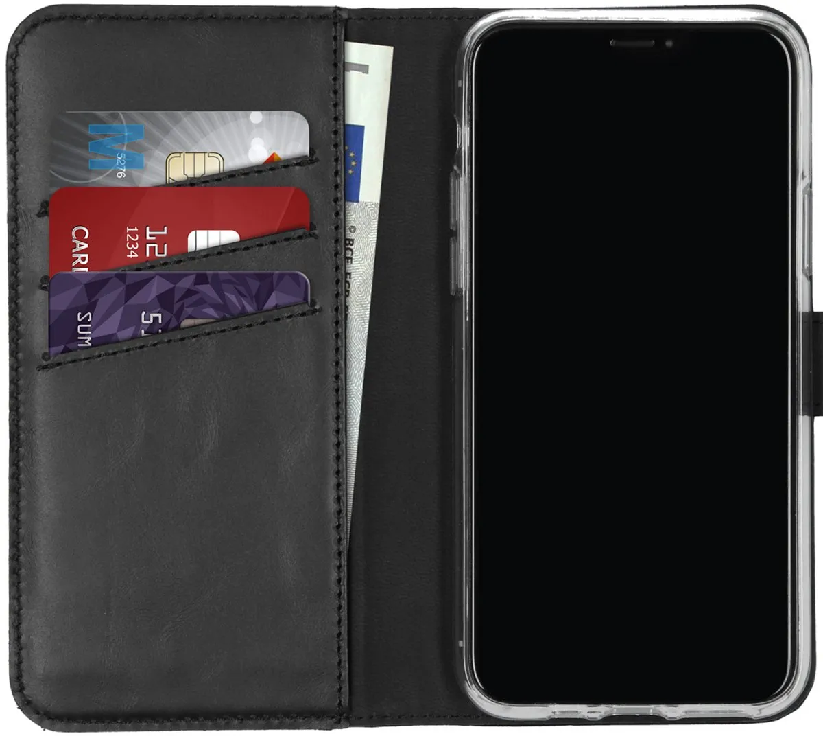 Selencia Hoesje iPhone 11 Pro - Echt Lederen Bookcase - 3 Pasjes - Zwart