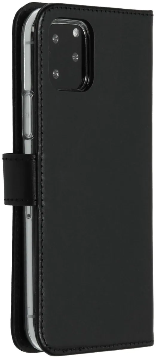 Selencia Hoesje iPhone 11 Pro - Echt Lederen Bookcase - 3 Pasjes - Zwart
