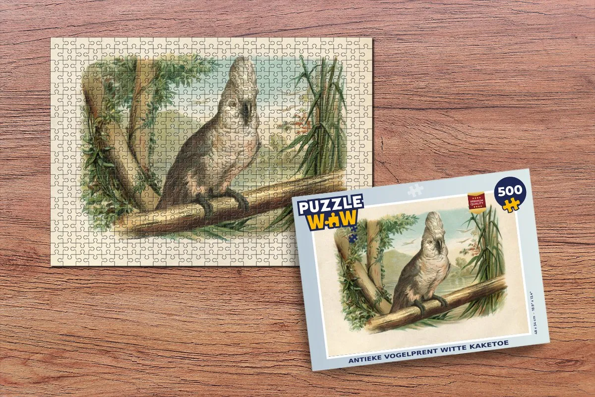 PuzzleWow Antieke Vogelprent Witte Kaketoe Legpuzzel 500 Stuks - Multicolor