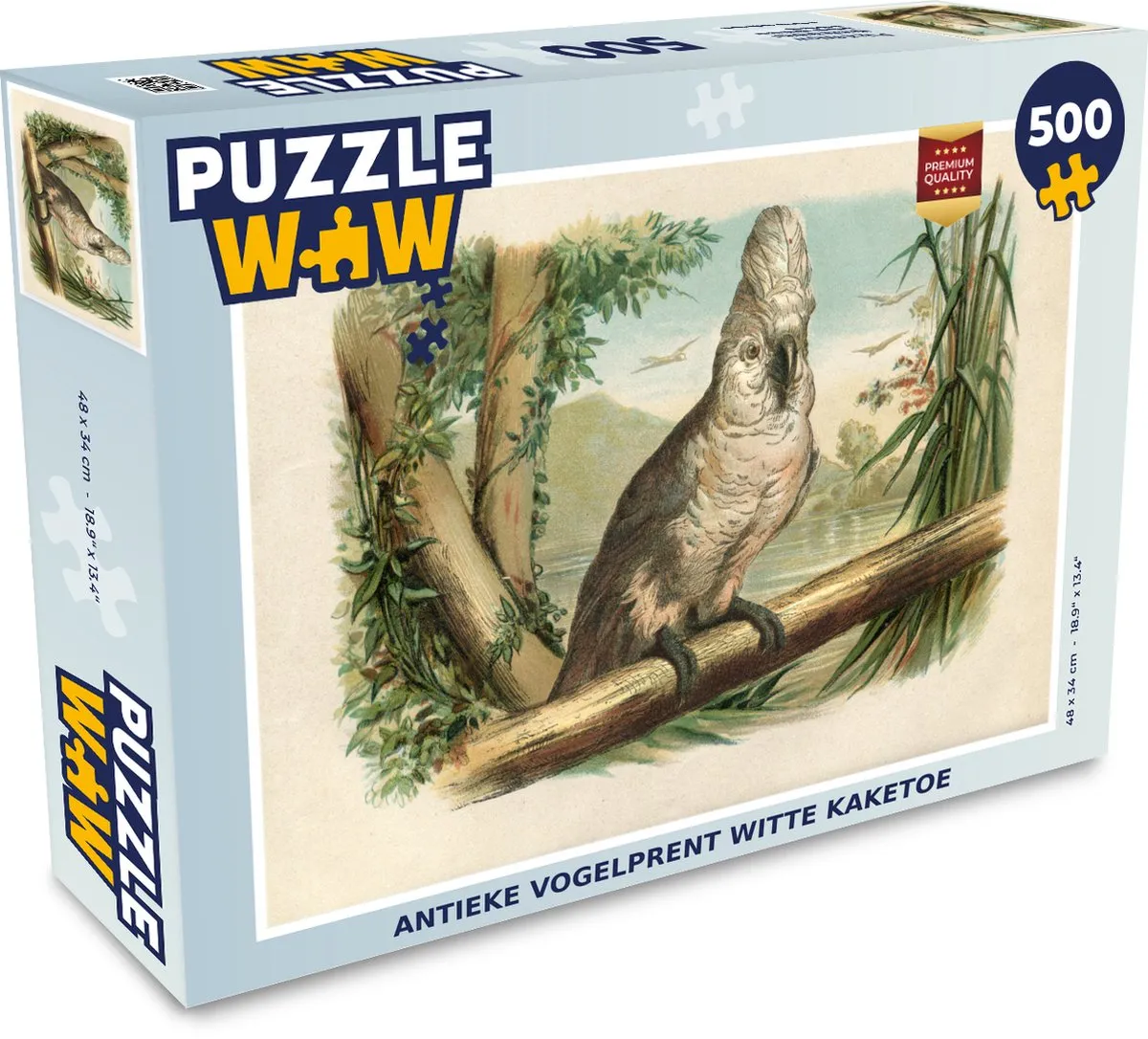PuzzleWow Antieke Vogelprent Witte Kaketoe Legpuzzel 500 Stuks - Multicolor