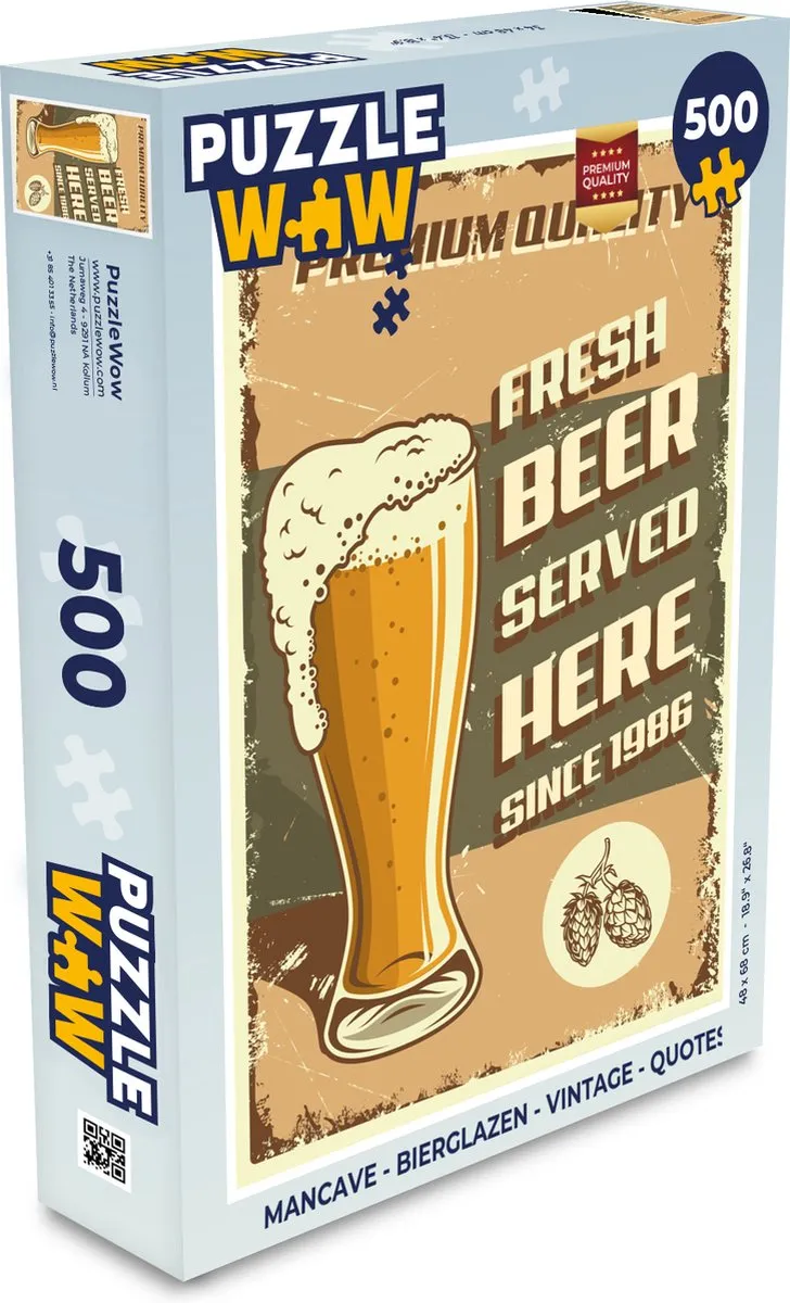 PuzzleWow Mancave Bierglazen Legpuzzel 500 Stuks