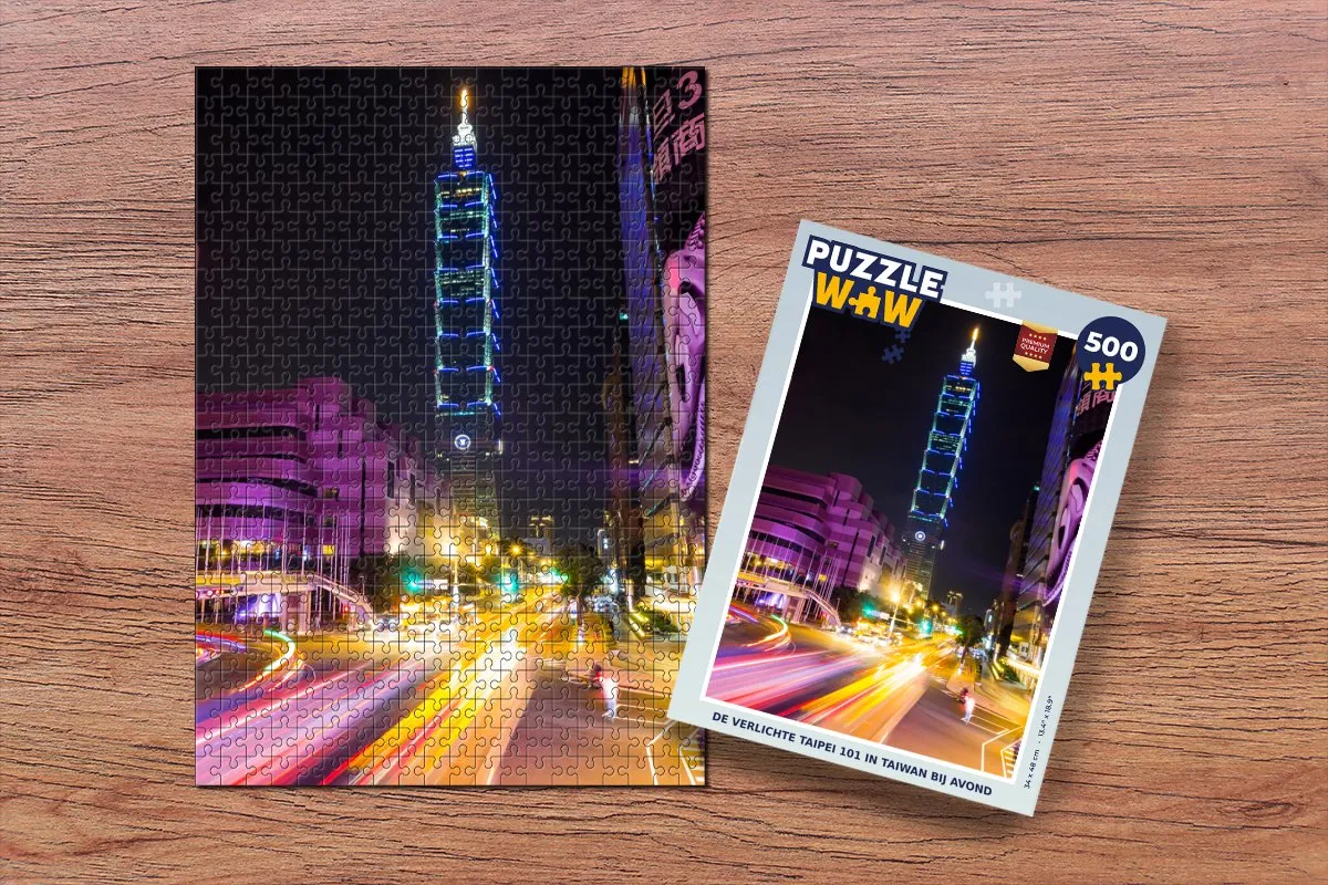 PuzzleWow Taipei 101 Avondverlichting Legpuzzel 500 Stuks - Multicolor