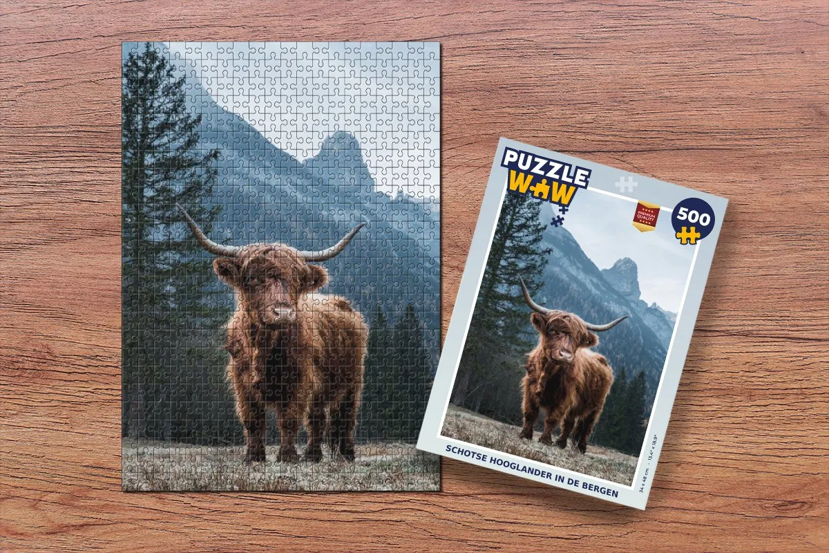 PuzzleWow Bergen Winter Schotse Hooglander Legpuzzel 500 Stuks - Multicolor