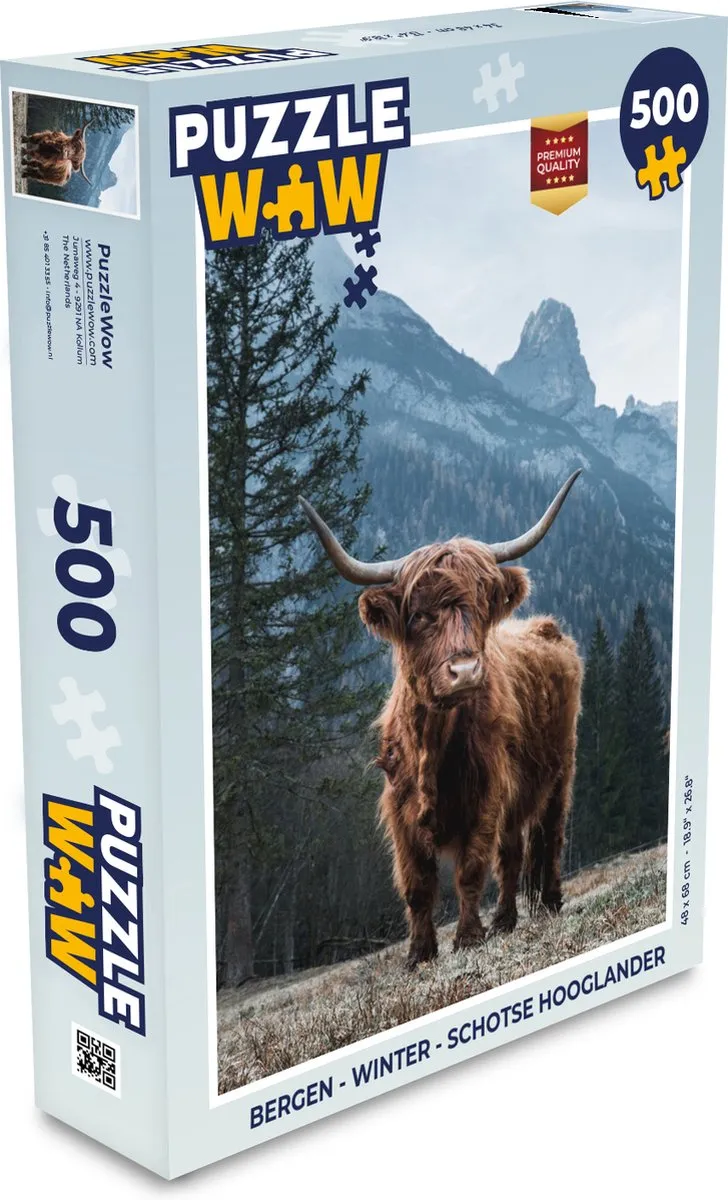 PuzzleWow Bergen Winter Schotse Hooglander Legpuzzel 500 Stuks - Multicolor