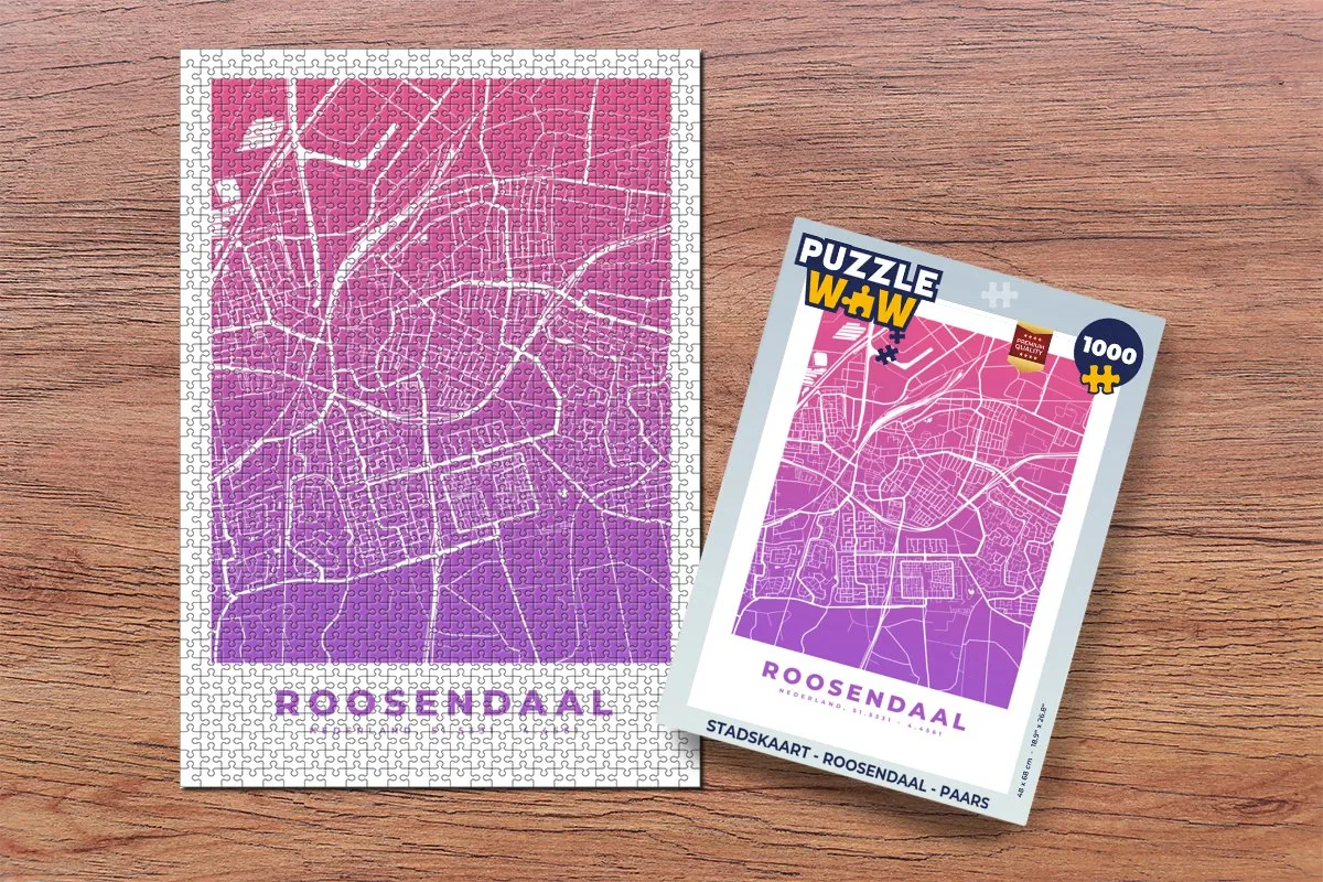 PuzzleWow Stadskaart Roosendaal Legpuzzel 1000 Stuks - Paars
