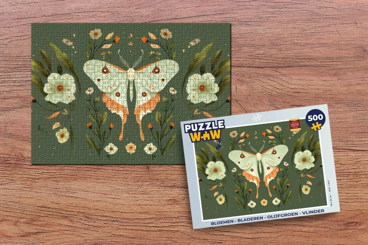 PuzzleWow Bloemen & Vlinders Legpuzzel 500 Stuks - Olijfgroen