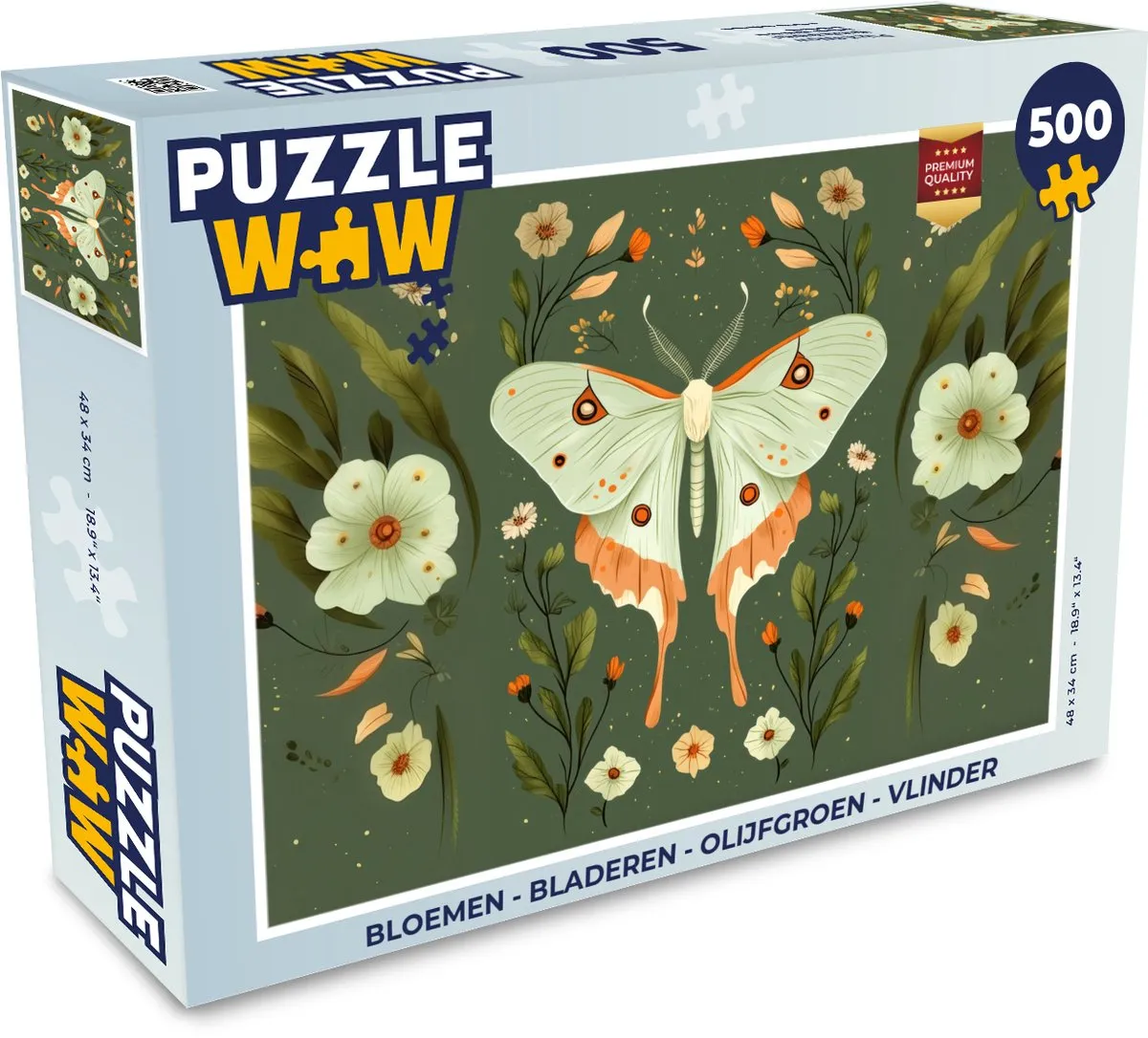 PuzzleWow Bloemen & Vlinders Legpuzzel 500 Stuks - Olijfgroen