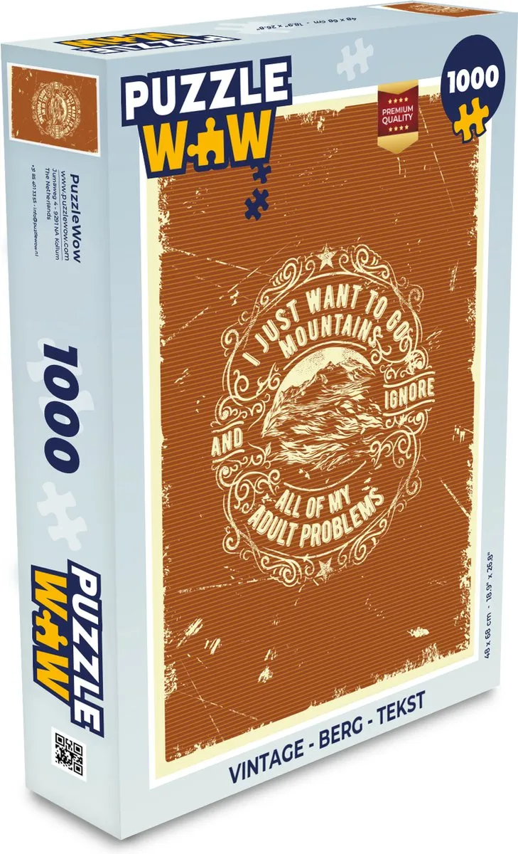 PuzzleWow Vintage Berg Tekst Legpuzzel 1000 Stuks - Multicolor
