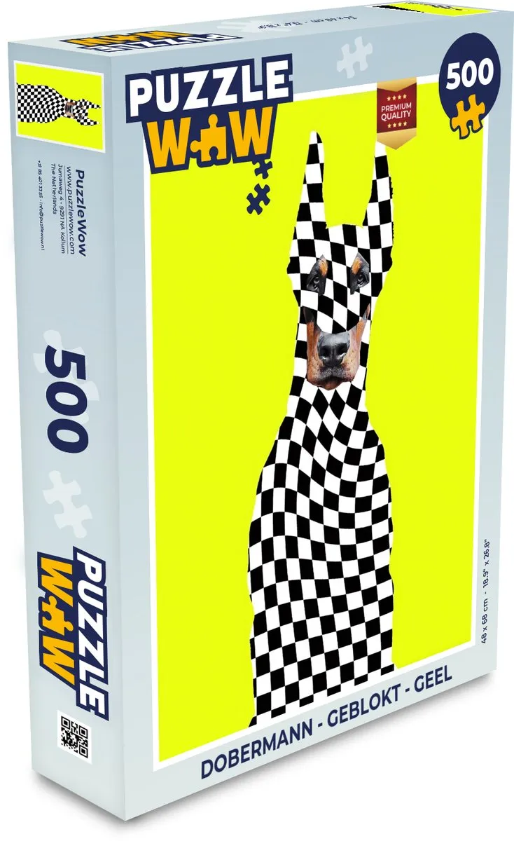 PuzzleWow Dobermann Geblokt Legpuzzel 500 Stuks - Geel